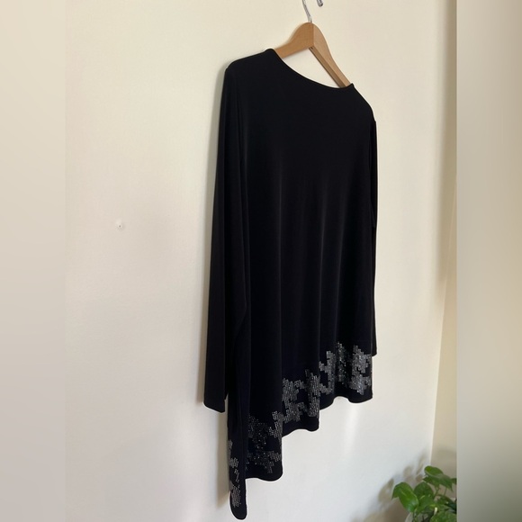 Susan Graver‎ Artisan Womens Top Black 1X Asymmetrical Rhinestone Casual Shimmer - Picture 5 of 16